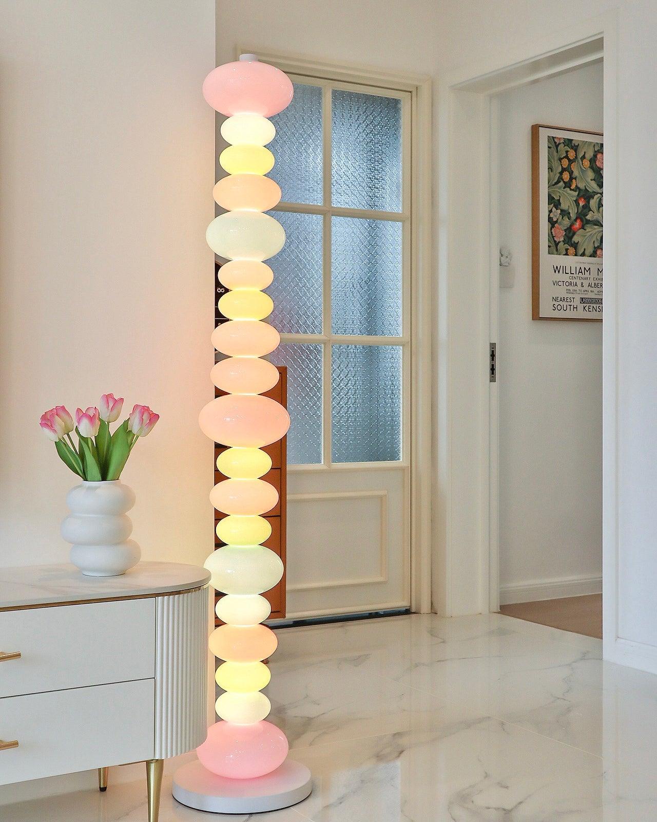 Modern Candy Glass Sphere Floor Lamp with Elegant Marble Base for Ambient Lighting