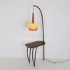 Modern Cantilever Floor Lamp with Walnut Wood Side Table and Orange Glass Shade