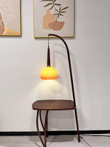 Modern Cantilever Floor Lamp with Walnut Wood Side Table and Orange Glass Shade