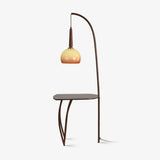 Modern Cantilever Floor Lamp with Walnut Wood Side Table and Orange Glass Shade