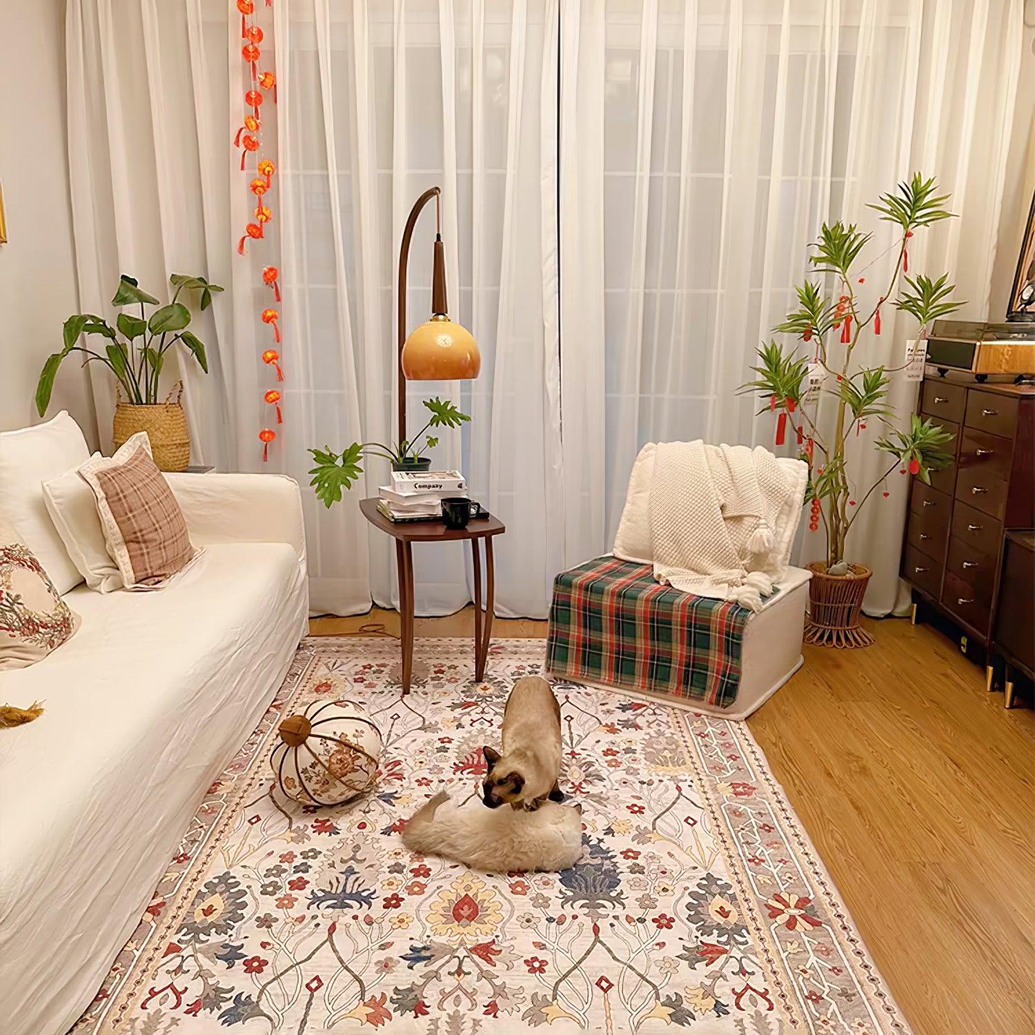 Modern Cantilever Floor Lamp with Walnut Wood Side Table and Orange Glass Shade