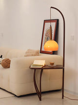 Modern Cantilever Floor Lamp with Walnut Wood Side Table and Orange Glass Shade