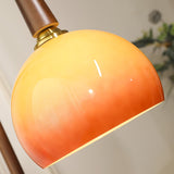 Modern Cantilever Floor Lamp with Walnut Wood Side Table and Orange Glass Shade