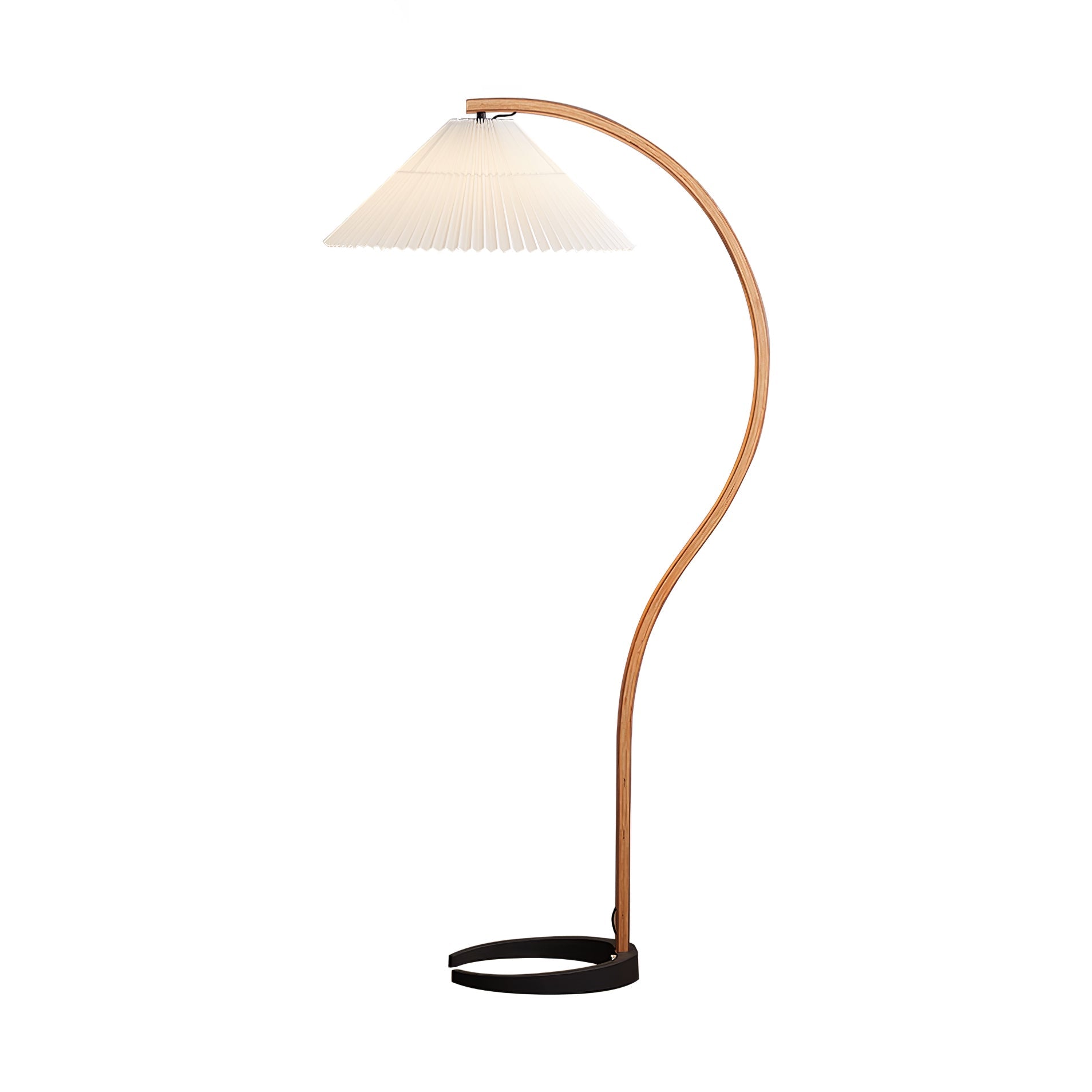 Scandinavian Beech Wood Floor Lamp with Pleated Linen Shade Mid Century Modern Standing Light