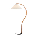 Scandinavian Beech Wood Floor Lamp with Pleated Linen Shade Mid Century Modern Standing Light