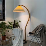 Scandinavian Beech Wood Floor Lamp with Pleated Linen Shade Mid Century Modern Standing Light