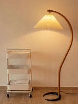 Scandinavian Beech Wood Floor Lamp with Pleated Linen Shade Mid Century Modern Standing Light