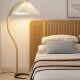 Scandinavian Beech Wood Floor Lamp with Pleated Linen Shade Mid Century Modern Standing Light