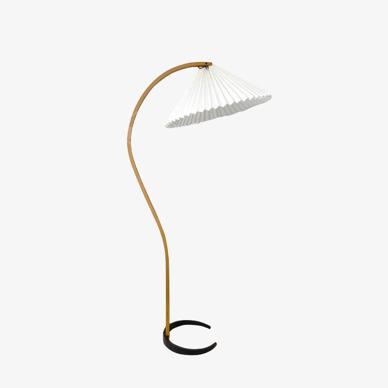 Scandinavian Beech Wood Floor Lamp with Pleated Linen Shade Mid Century Modern Standing Light