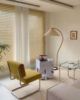 Scandinavian Beech Wood Floor Lamp with Pleated Linen Shade Mid Century Modern Standing Light