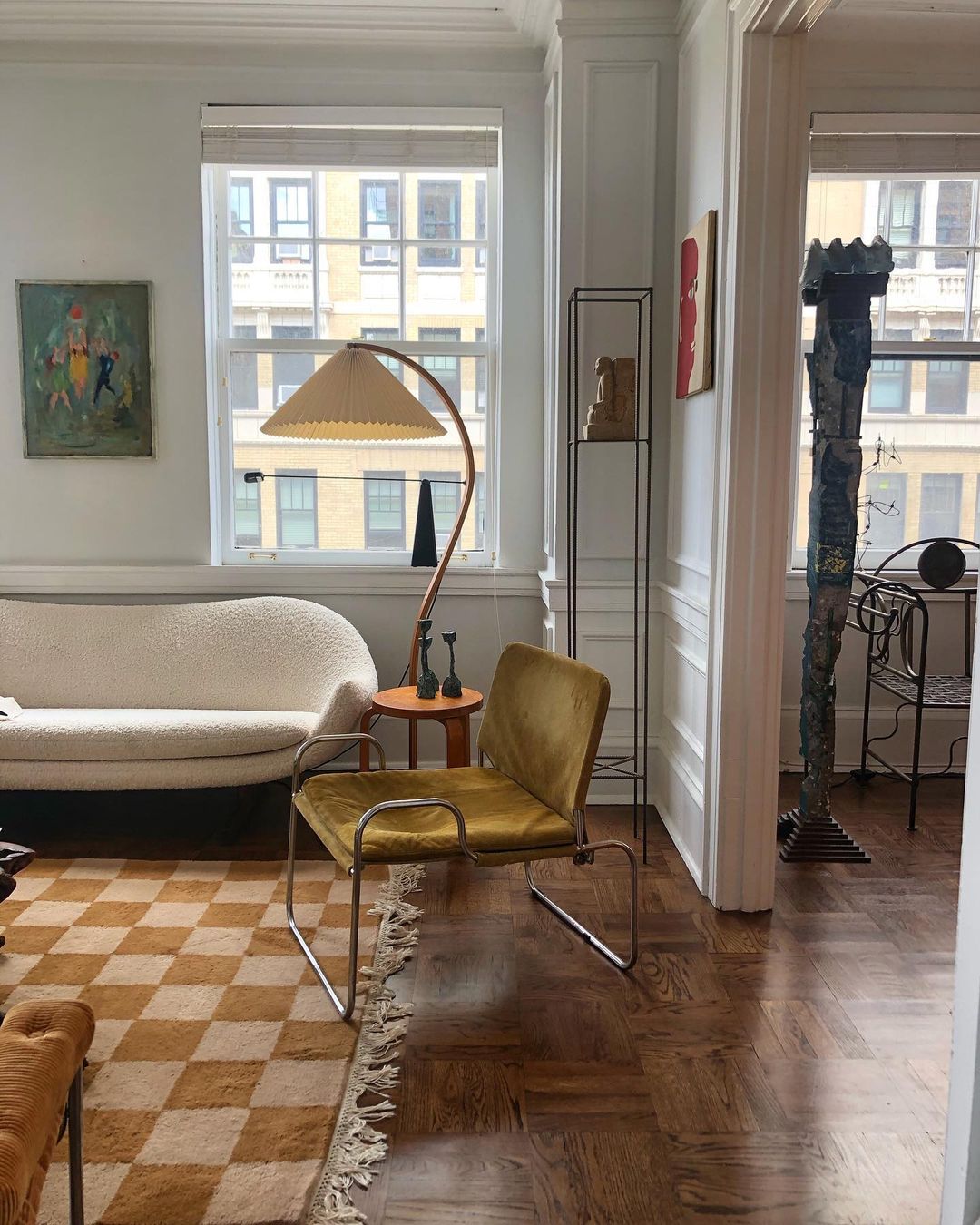 Scandinavian Beech Wood Floor Lamp with Pleated Linen Shade Mid Century Modern Standing Light