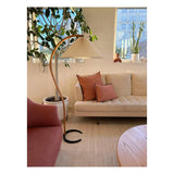 Scandinavian Beech Wood Floor Lamp with Pleated Linen Shade Mid Century Modern Standing Light