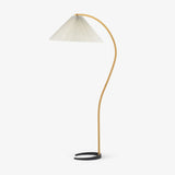 Scandinavian Beech Wood Floor Lamp with Pleated Linen Shade Mid Century Modern Standing Light