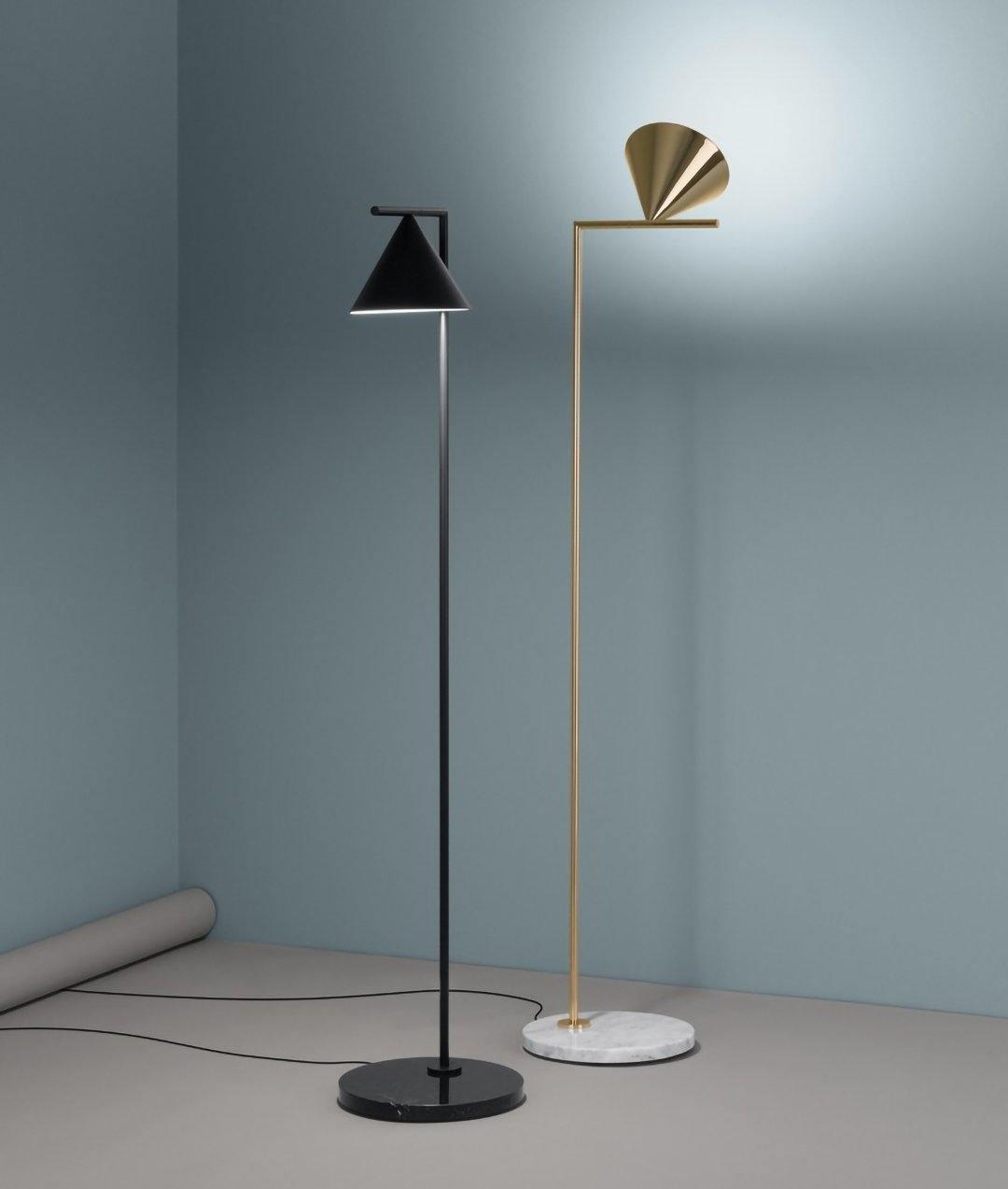 Minimalist Torchiere Floor Lamp with Rotating Cone Shade and Solid Marble Base