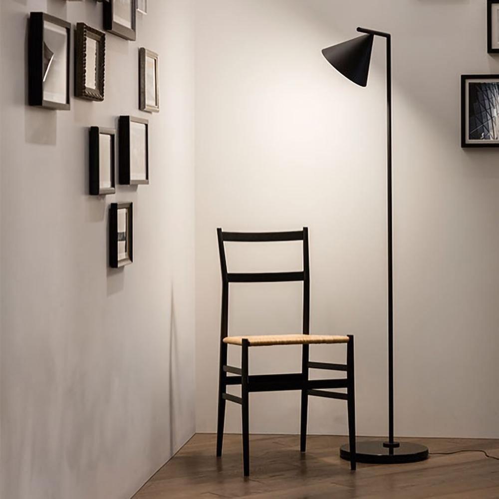 Minimalist Torchiere Floor Lamp with Rotating Cone Shade and Solid Marble Base