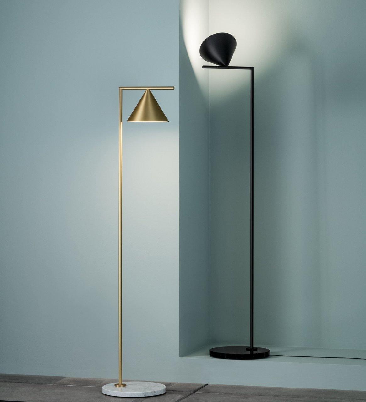 Minimalist Torchiere Floor Lamp with Rotating Cone Shade and Solid Marble Base