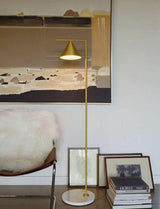 Minimalist Torchiere Floor Lamp with Rotating Cone Shade and Solid Marble Base