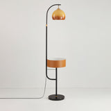 Mid Century Caramel Glass Arch Floor Lamp with Integrated Wooden Side Table
