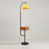 Mid Century Caramel Glass Arch Floor Lamp with Integrated Wooden Side Table