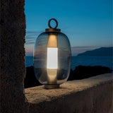 Carol Contemporary Glass Globe Nightstand Lamp with Brown Metal Base