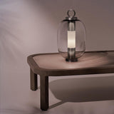 Carol Contemporary Glass Globe Nightstand Lamp with Brown Metal Base
