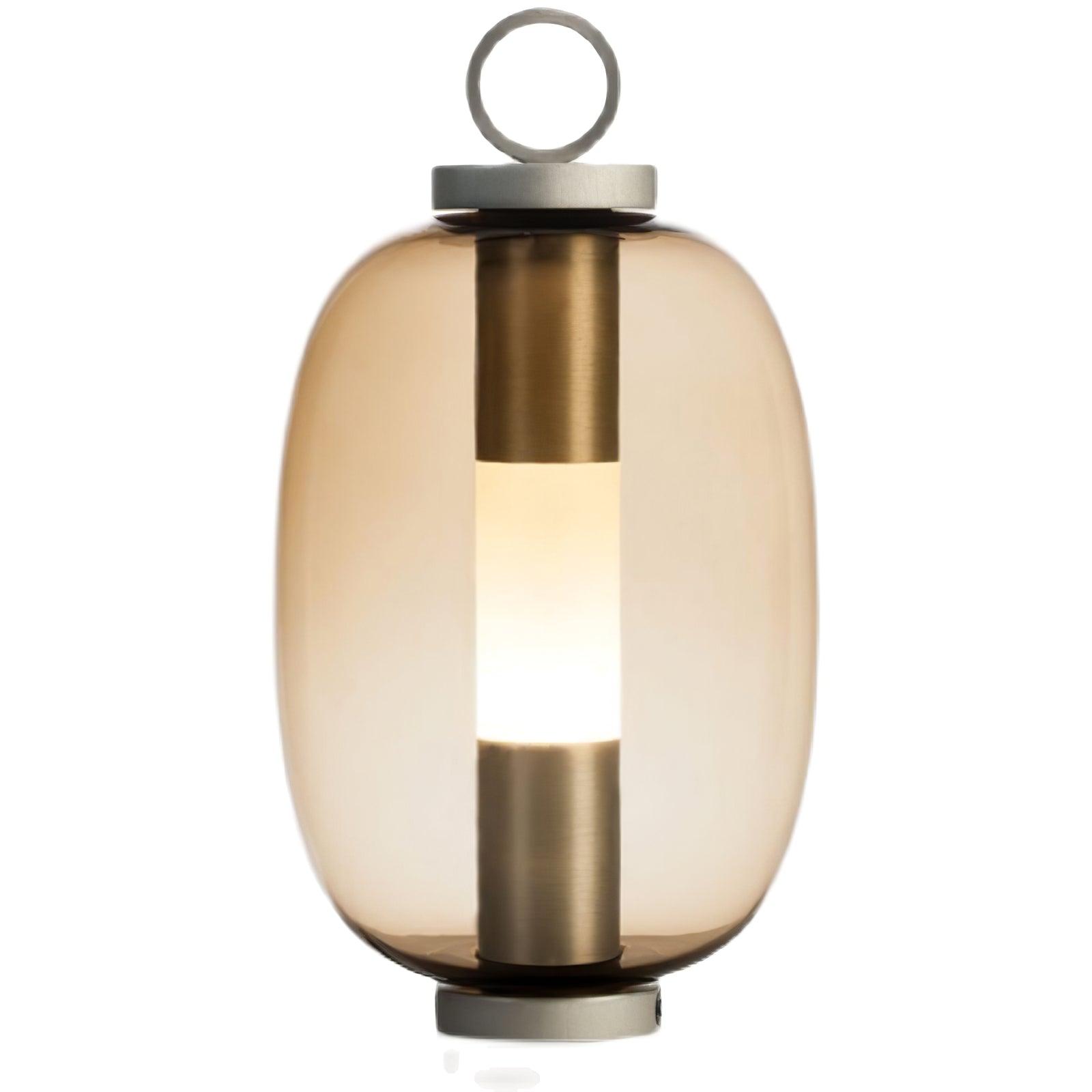 Carol Contemporary Glass Globe Nightstand Lamp with Brown Metal Base