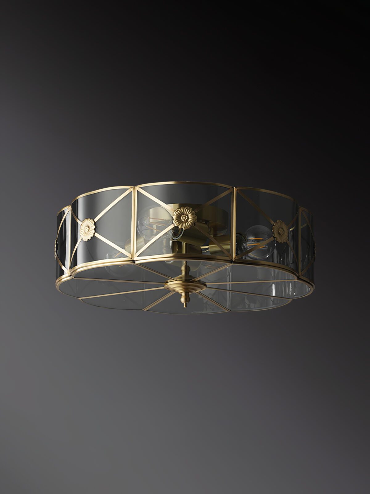 vintage-industrial-carved-brass-flush-mount-ceiling-lamp-with-glass-shade