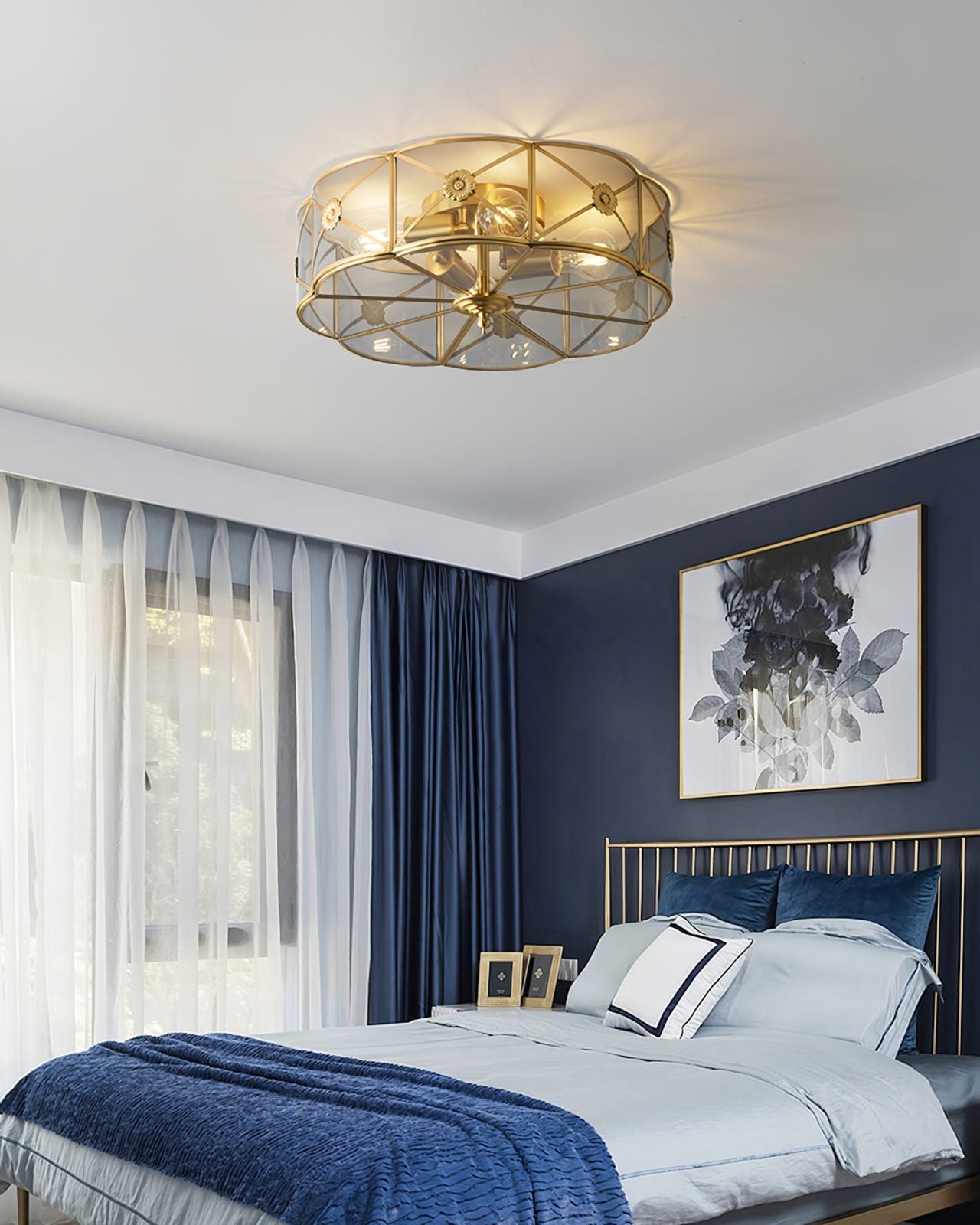 vintage-industrial-carved-brass-flush-mount-ceiling-lamp-with-glass-shade