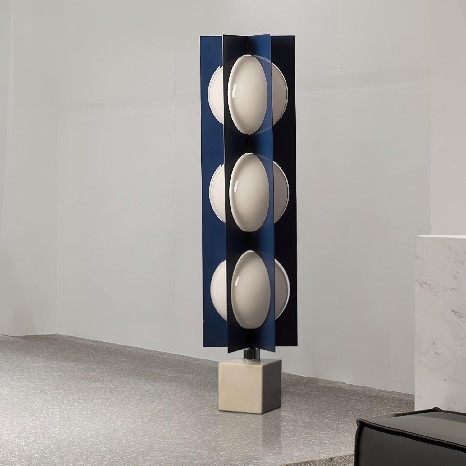 Modern Blue Column Cascade Tower Floor Lamp with Multi Tiered PVC Shades