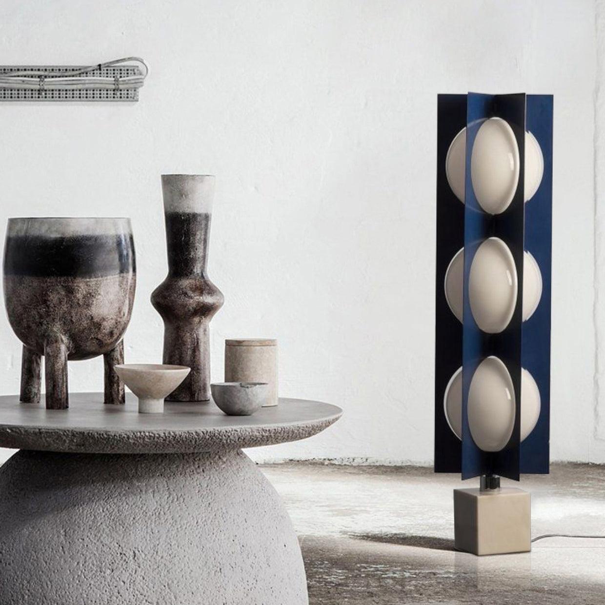 Modern Blue Column Cascade Tower Floor Lamp with Multi Tiered PVC Shades