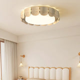 Modern Walnut Wood Grain LED Flush Mount Ceiling Lamp Cascadia Flare Style