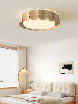 Modern Walnut Wood Grain LED Flush Mount Ceiling Lamp Cascadia Flare Style