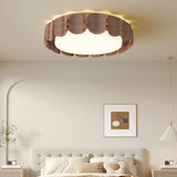 Modern Walnut Wood Grain LED Flush Mount Ceiling Lamp Cascadia Flare Style
