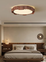 Modern Walnut Wood Grain LED Flush Mount Ceiling Lamp Cascadia Flare Style