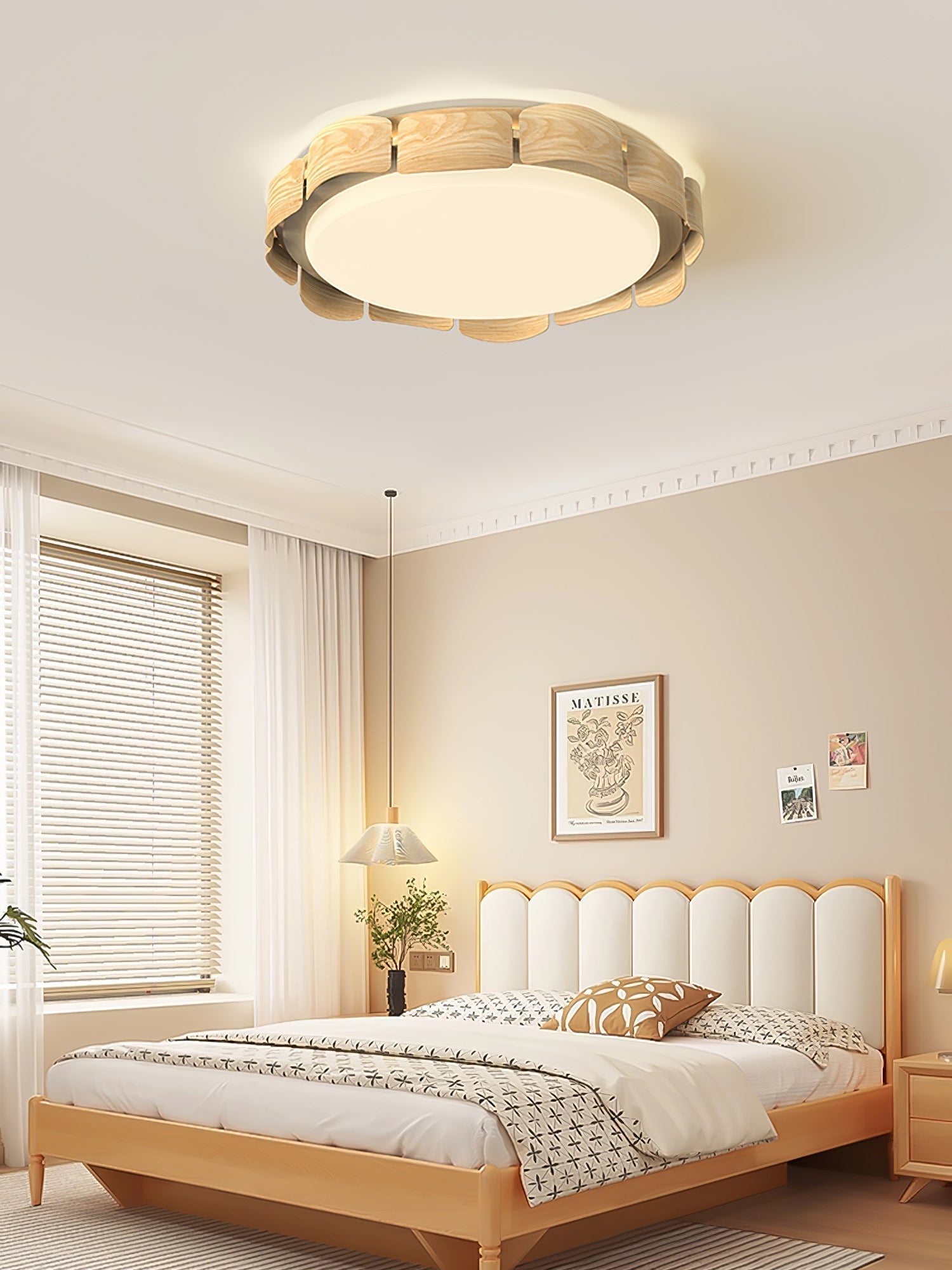 Modern Walnut Wood Grain LED Flush Mount Ceiling Lamp Cascadia Flare Style