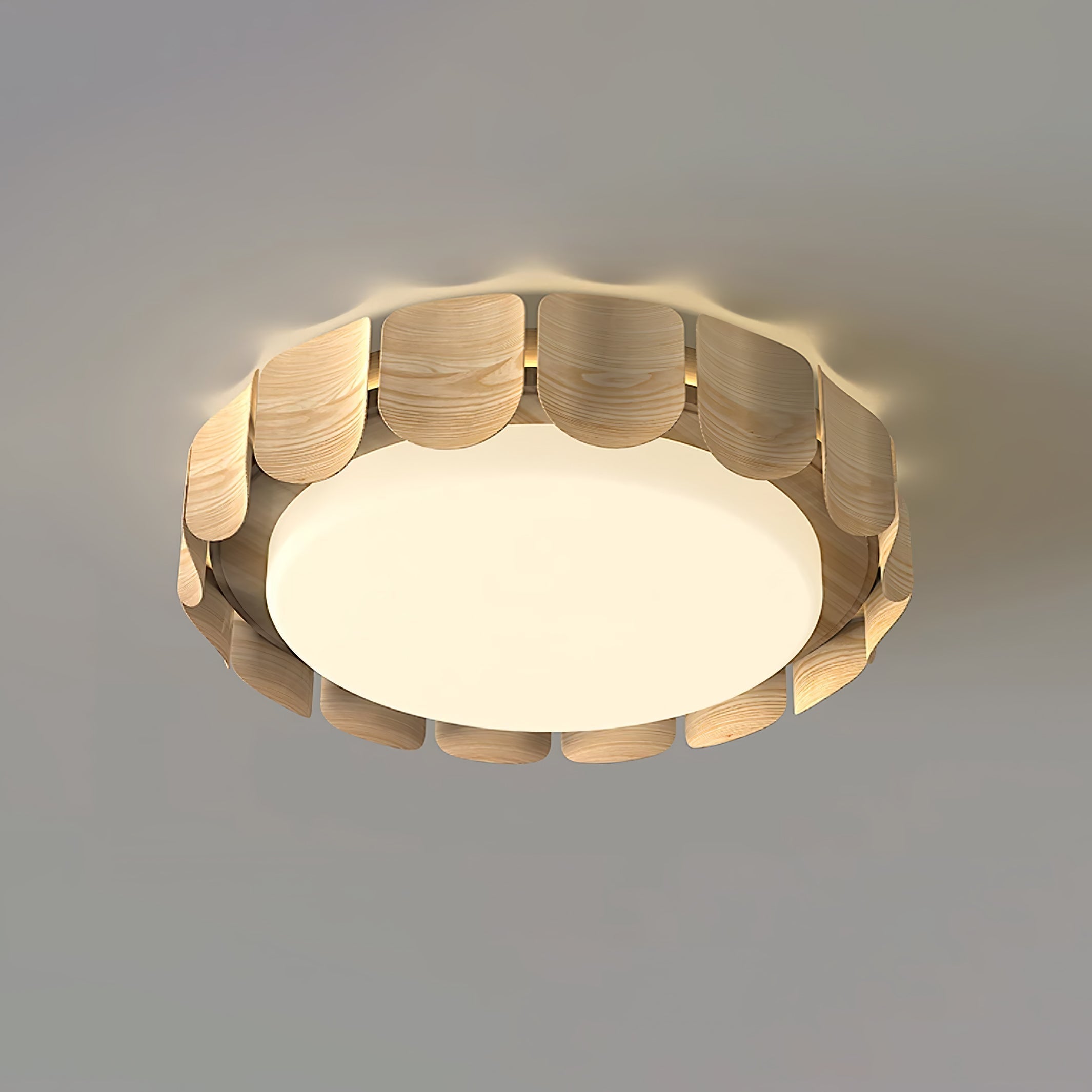 Modern Walnut Wood Grain LED Flush Mount Ceiling Lamp Cascadia Flare Style