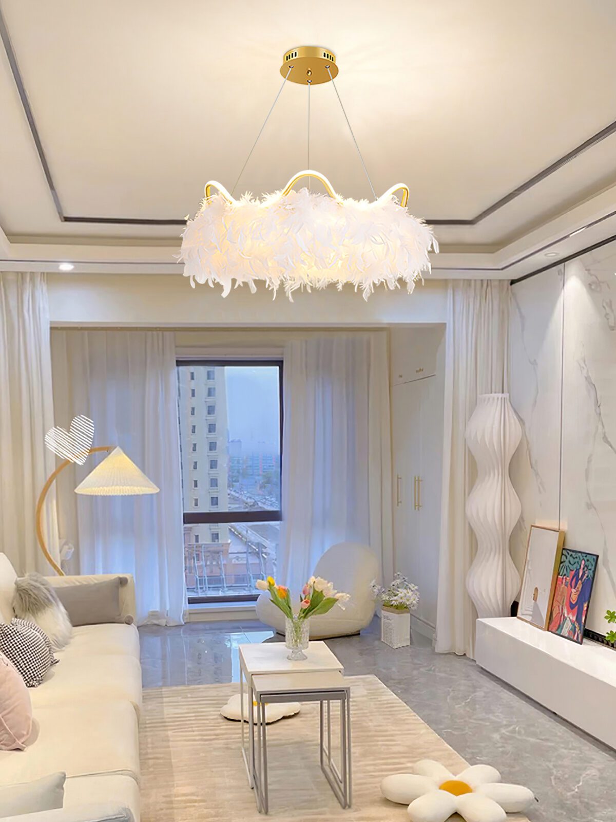 nordic-white-feather-pendant-light-with-cat-ear-design-and-adjustable-led
