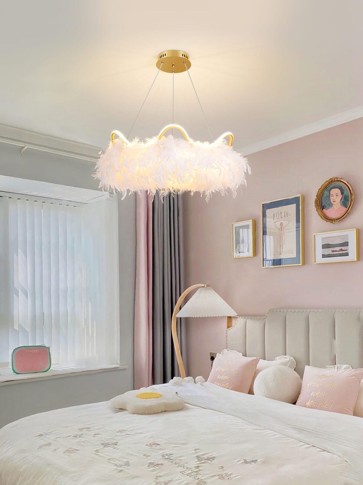nordic-white-feather-pendant-light-with-cat-ear-design-and-adjustable-led
