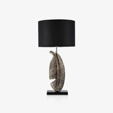 Cayo Metallic Gold Table Lamp with Black Marble Base and Fabric Drum Shade