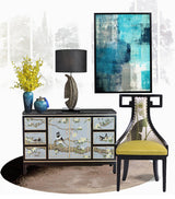 Cayo Metallic Gold Table Lamp with Black Marble Base and Fabric Drum Shade
