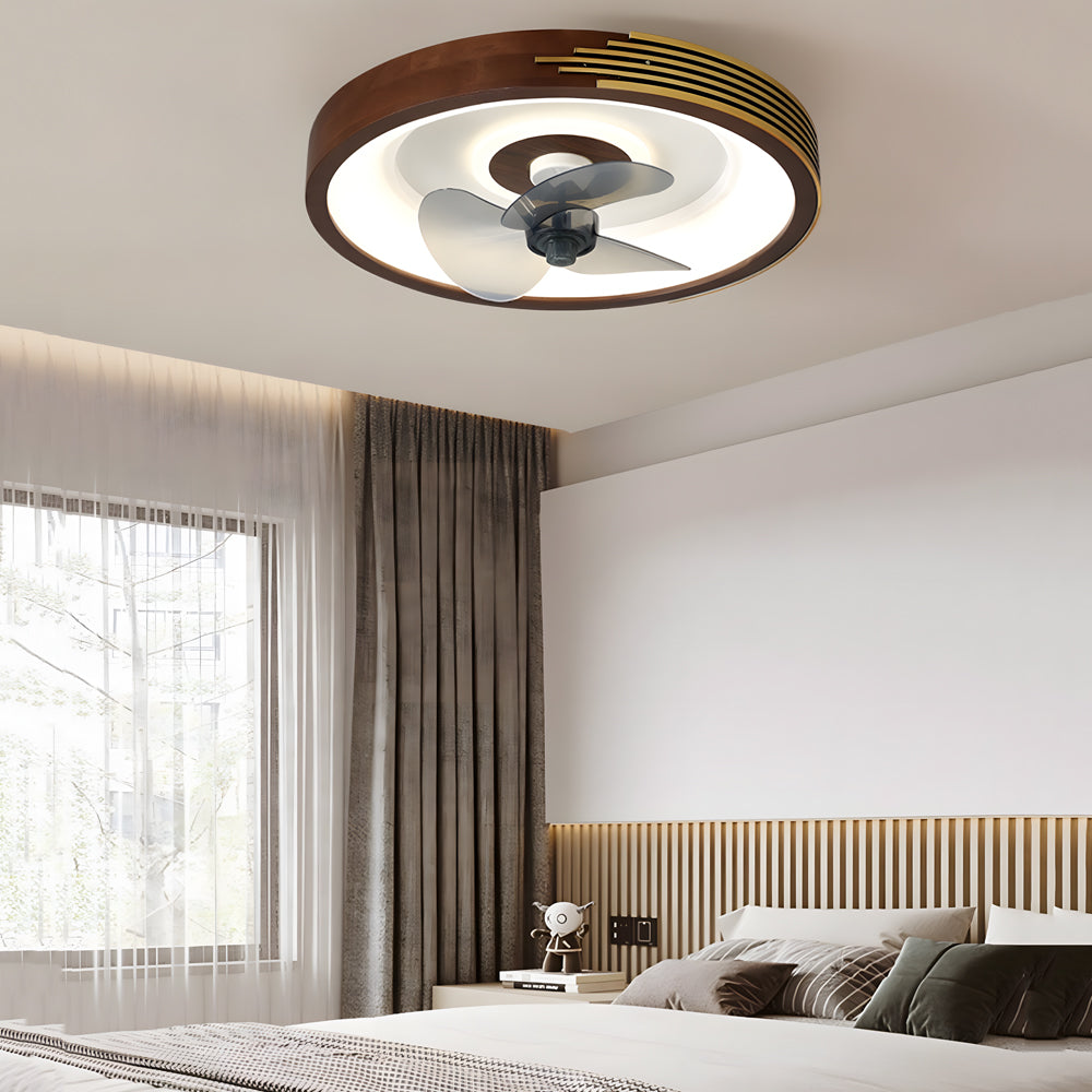 Modern 20 Inch Walnut Flush Mount Ceiling Fan with Dimmable LED Light and 6 Speed Remote