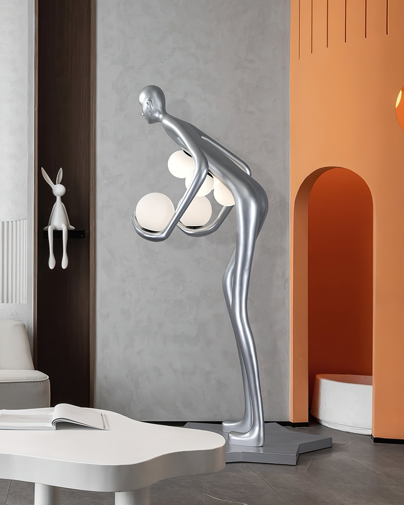 Modern Celestial Guardian Sculpture Floor Lamp Tall Artistic Standing Figurative Light