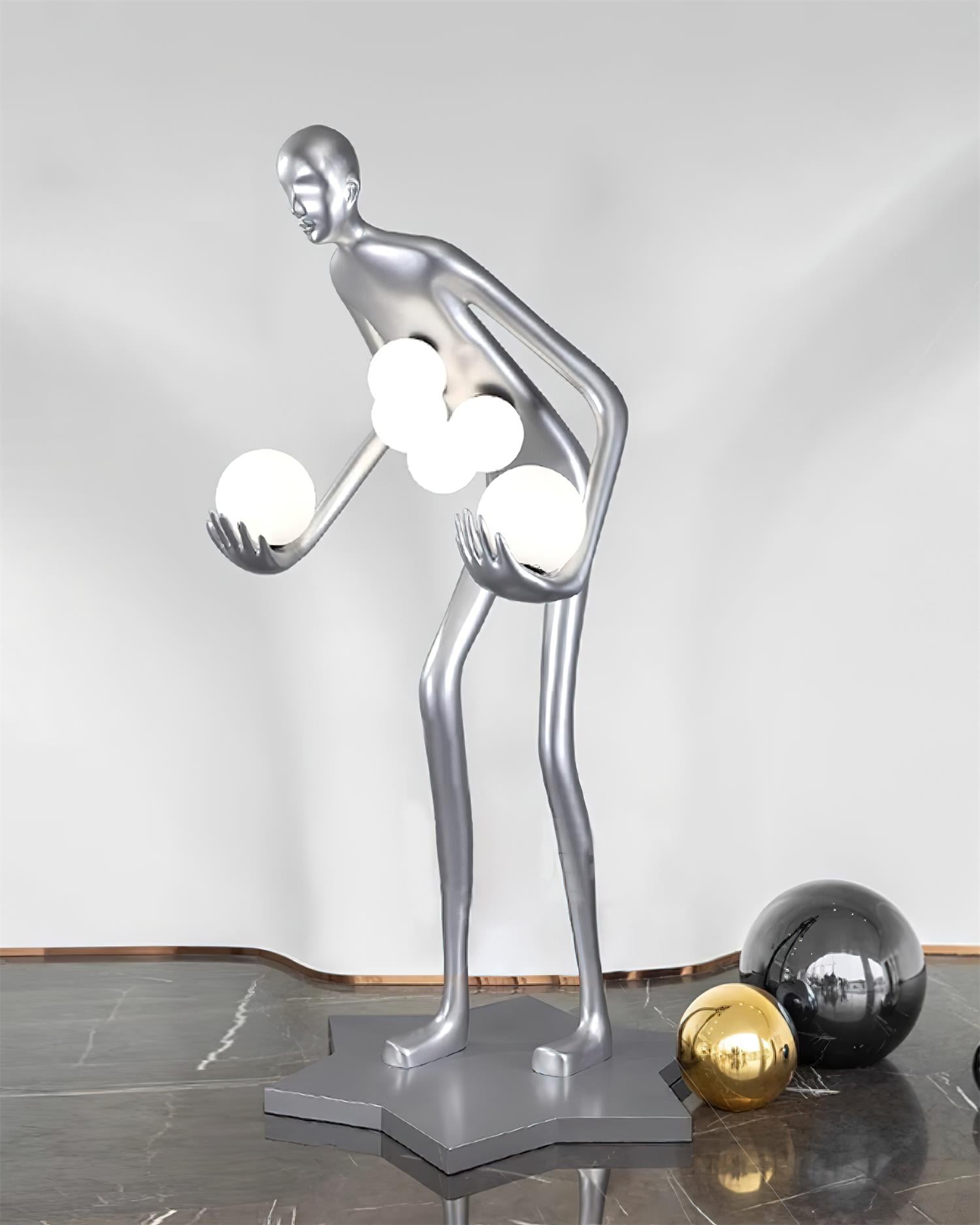 Modern Celestial Guardian Sculpture Floor Lamp Tall Artistic Standing Figurative Light