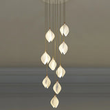 Bloom Ceramic Floral Pendant Light with White Porcelain Flower Buds and Brass Accents