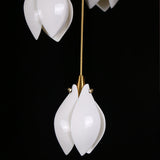 Bloom Ceramic Floral Pendant Light with White Porcelain Flower Buds and Brass Accents