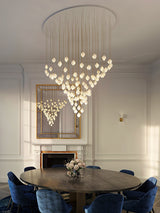 Bloom Ceramic Floral Pendant Light with White Porcelain Flower Buds and Brass Accents