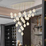 Bloom Ceramic Floral Pendant Light with White Porcelain Flower Buds and Brass Accents