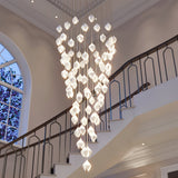 Bloom Ceramic Floral Pendant Light with White Porcelain Flower Buds and Brass Accents