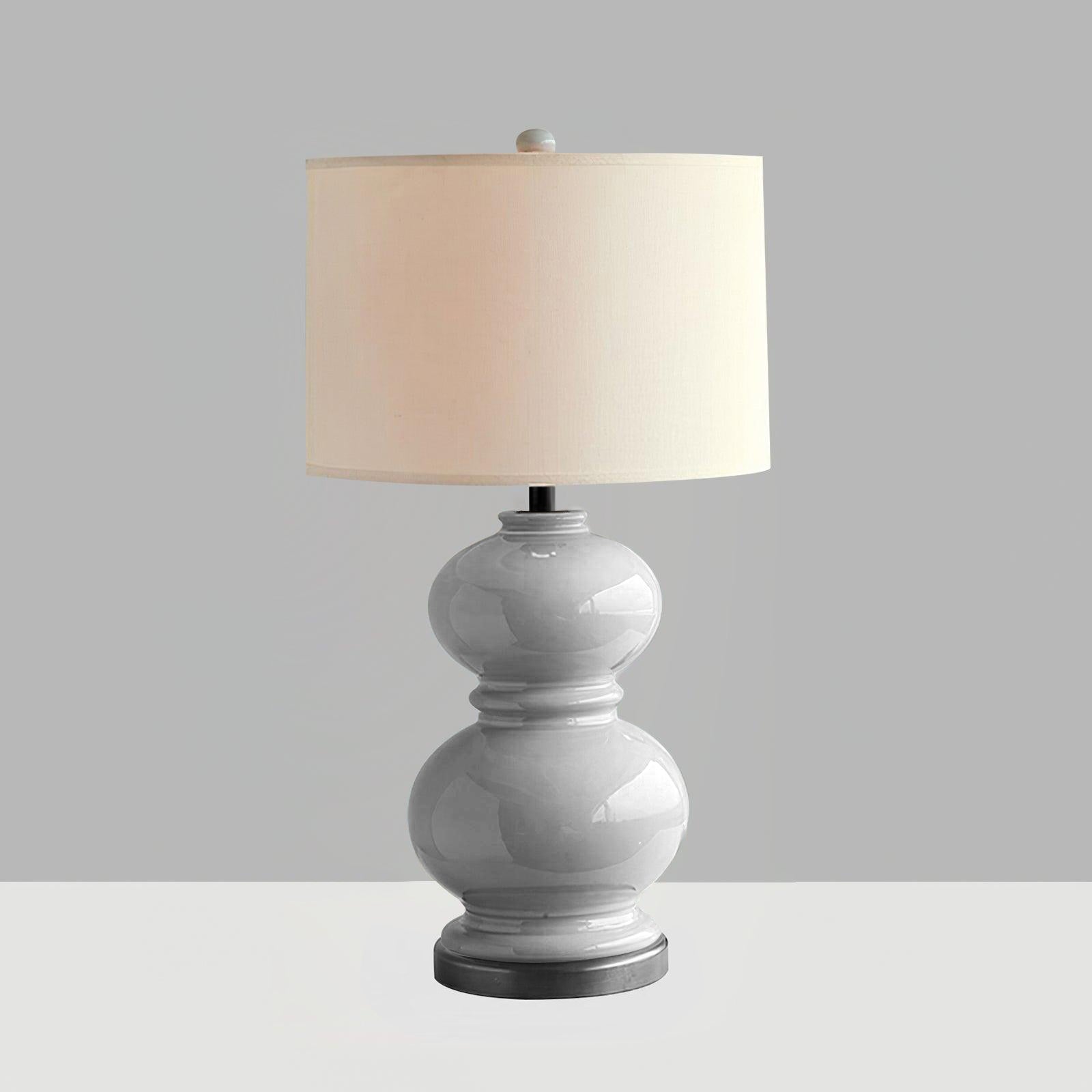 Modern Ceramic Gourd Table Lamp with Brushed Metal Base and White Cotton Shade