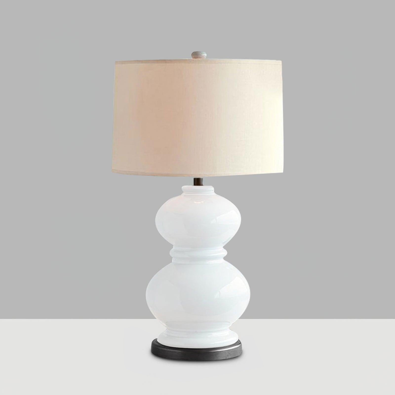 Modern Ceramic Gourd Table Lamp with Brushed Metal Base and White Cotton Shade